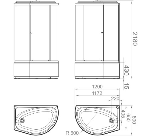 Душевая кабина Domani-Spa Simple high L (DS01Sm128LHWCl00- V1.2) 120x80 прозрачное стекло / белые стенки с крышей