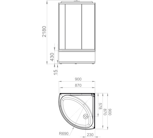Душевая кабина Domani-Spa Simple high DS01Sm99HBT00-V1.2) 90x90 тонированное стекло / черные стенки с крышей