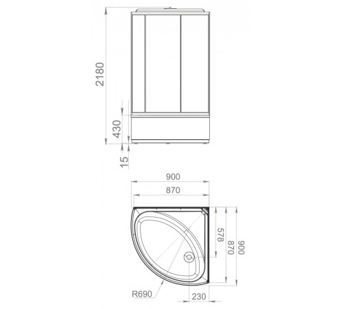 Душевая кабина Domani-Spa Simple high (DS01Sm99HGrCl00.Gt -V1.2-Black) 90x90 прозрачное стекло / серые стенки / профиль графит с крышей