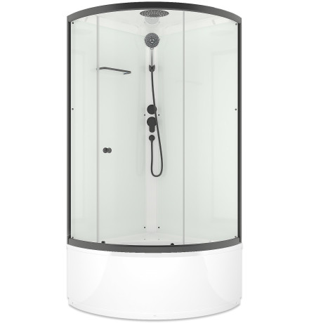 Душевая кабина Domani-Spa Simple high (DS01Sm99HWCl00.Gt-V1.2-Black) 90x90 прозрачное стекло / белые стенки / профиль графит с крышей