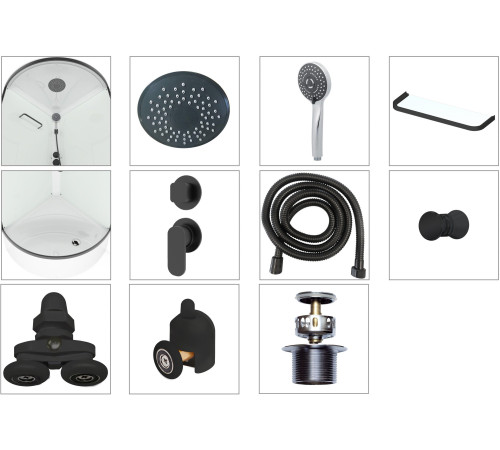 Душевая кабина Domani-Spa Simple high (DS01Sm99HWCl00.Gt-V1.2-Black) 90x90 прозрачное стекло / белые стенки / профиль графит с крышей