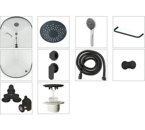 Душевая кабина Domani-Spa Simple 99 Black accents (DS01Sm99LWCl00.Gt-V1.2-Black)   90x90 прозрачное стекло / белые стенки / профиль графит с крышей