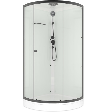 Душевая кабина Domani-Spa Simple 99 Black accents (DS01Sm99LWCl00.Gt-V1.2-Black)  90x90 прозрачное стекло / белые стенки / профиль графит с крышей