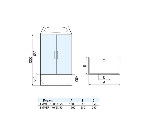 Душевая кабина WeltWasser WW500 EMMER 150/85/55-2 150x85 (10000004659) 