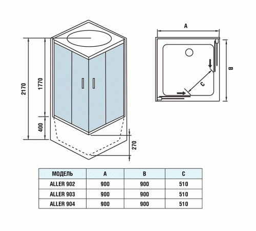 Душевая кабина WeltWasser WW500 Aller 902 90x90 (10000003255) 