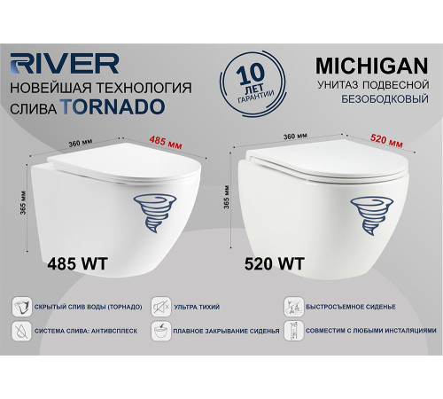 Подвесной унитаз River MICHIGAN 520 WT (10000013705)