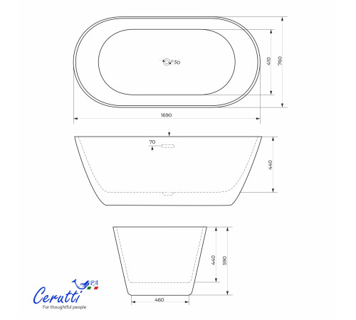 Ванна акриловая Cerutti Skye170 CT10513 (170x75)