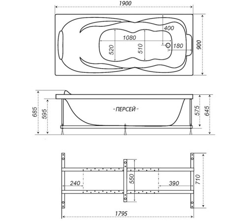 Акриловая ванна Triton Персей Экстра 190x90 (Н0000025024)