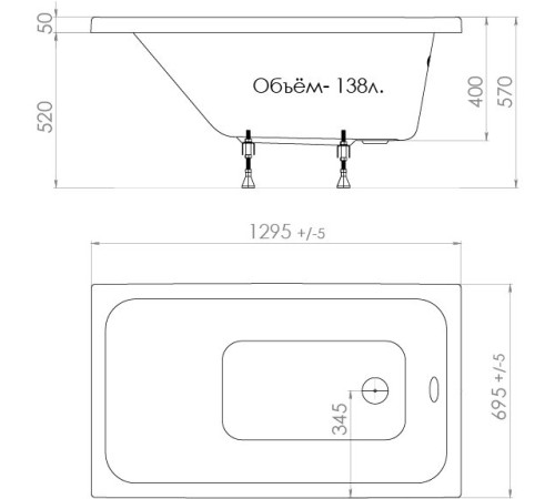 Акриловая ванна Triton Ультра 130х70 (Щ0000017401)