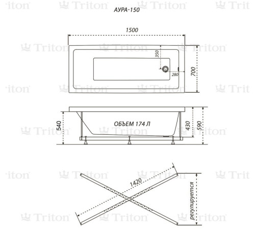 Акриловая ванна Triton Аура 150х70 (Щ0000042100)