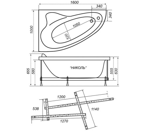 Акриловая ванна Triton Николь New левая 160х100 (Щ0000048679)