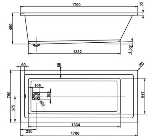 Акриловая ванна Vagnerplast Cavallo (VPBA170CAV2X-04)