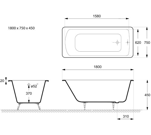 Ванна чугунная Goldman Devon 180*75  (000001368)