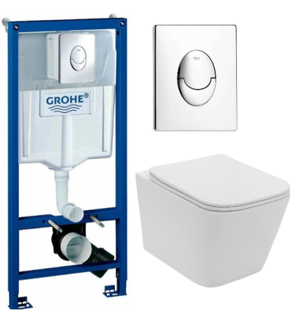 Комплект: инсталляция Grohe Rapid SL 38721001 с кнопкой хром и подвесным унитазом Lekvo T-202