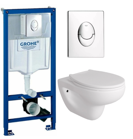 Комплект: инсталляция Grohe Rapid SL 38721001 с кнопкой хром и подвесным унитазом Teymi Hanna Pro T40901