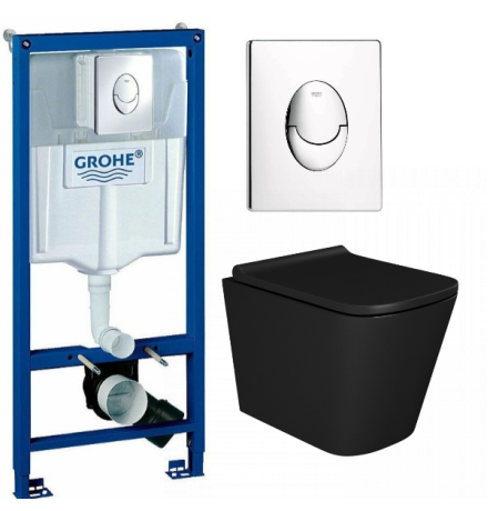 Комплект: инсталляция Grohe Rapid SL 38721001 с кнопкой хром и подвесным унитазом Teymi Helmi S T40302MB