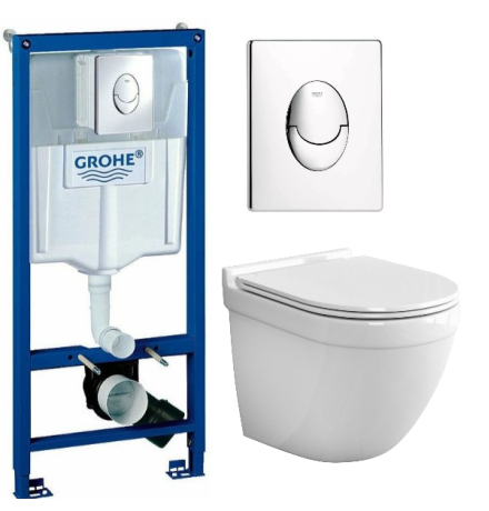 Комплект: инсталляция Grohe Rapid SL 38721001 с кнопкой хром и подвесным унитазом Teymi Iva T40601