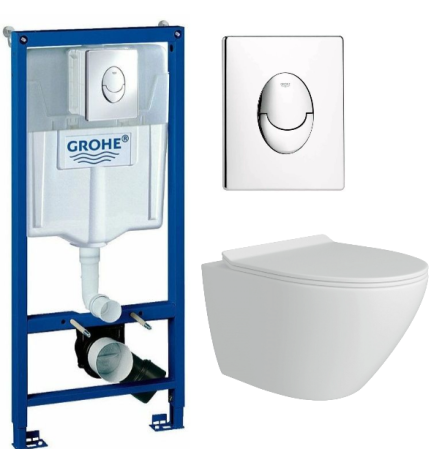 Комплект: инсталляция Grohe Rapid SL 38721001 с кнопкой хром и подвесным унитазом Teymi Lina Pro T40106