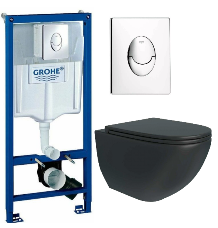 Комплект: инсталляция Grohe Rapid SL 38721001 с кнопкой хром и подвесным унитазом Teymi Lina S Black T40111