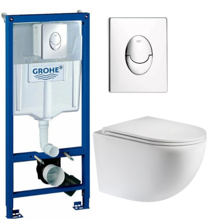 Комплект: инсталляция Grohe Rapid SL 38721001 с кнопкой хром и подвесным унитазом Teymi Lina S T40102