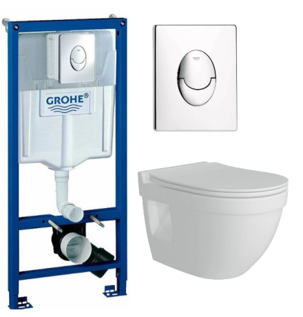 Комплект: инсталляция Grohe Rapid SL 38721001 с кнопкой хром и подвесным унитазом Teymi Vitra Pro T40806
