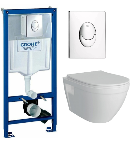 Комплект: инсталляция Grohe Rapid SL 38721001 с кнопкой хром и подвесным унитазом Teymi Vitra T40804