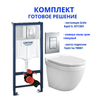 Комплект: инсталляция Grohe Rapid SL 38772001 с кнопкой и подвесным безободковым унитазом Teymi Iva T40601