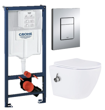Комплект: инсталляция Grohe Rapid SL 38772001 с кнопкой хром и подвесным унитазом Amore di Mare Delio Tornado Bidet P203-XT