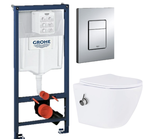 Комплект: инсталляция Grohe Rapid SL 38772001 с кнопкой хром и подвесным унитазом Amore di Mare Delio Tornado Bidet P203-XT