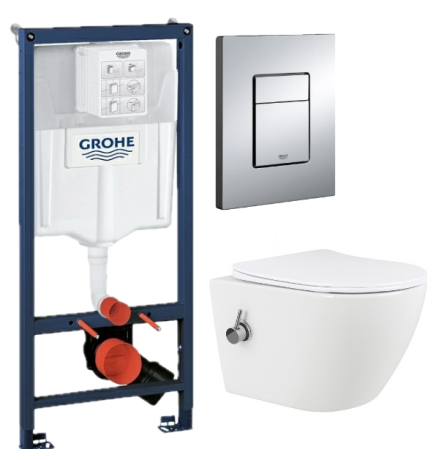 Комплект: инсталляция Grohe Rapid SL 38772001 с кнопкой хром и подвесным унитазом Amore di Mare Lenza Tornado Bidet P252-XT