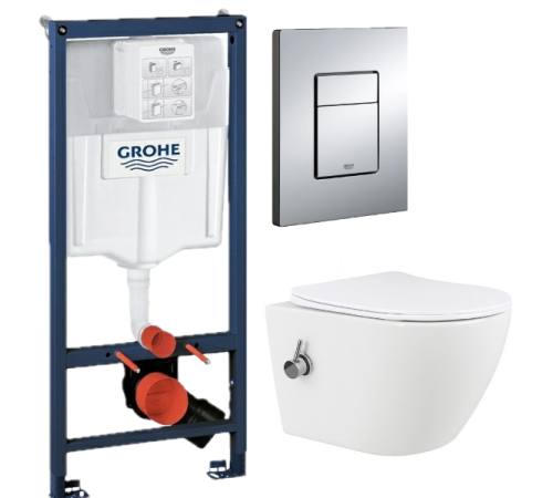 Комплект: инсталляция Grohe Rapid SL 38772001 с кнопкой хром и подвесным унитазом Amore di Mare Lenza Tornado Bidet P252-XT