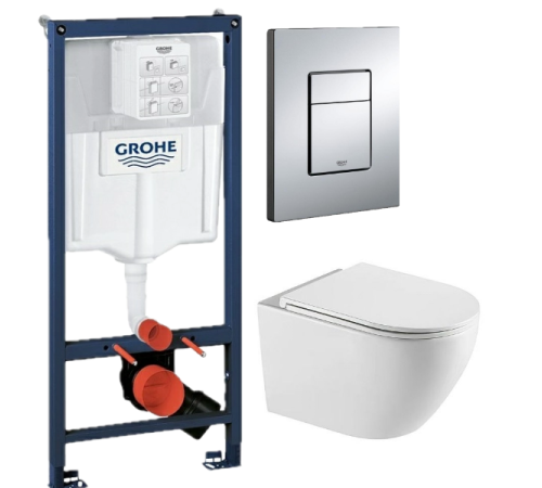 Комплект: инсталляция Grohe Rapid SL 38772001 с кнопкой хром и подвесным унитазом Amore di Mare Lenza Tornado P252-T
