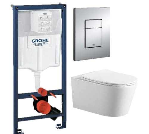 Комплект: инсталляция Grohe Rapid SL 38772001 с кнопкой хром и подвесным унитазом Amore di Mare Temo Tornado P322-T