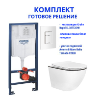 Комплект 6 в 1: инсталляция Grohe Rapid SL 38772SH0 с белой кнопкой и подвесным унитазом Amore di Mare Delio P203B