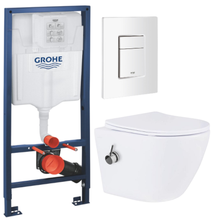 Комплект: инсталляция Grohe Rapid SL 38772SH0 с белой кнопкой и подвесным унитазом Amore di Mare Delio Tornado Bidet P203-XT