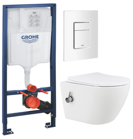 Комплект: инсталляция Grohe Rapid SL 38772SH0 с белой кнопкой и подвесным унитазом Amore di Mare Lenza Tornado Bidet P252-XT