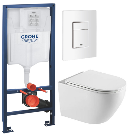 Комплект: инсталляция Grohe Rapid SL 38772SH0 с белой кнопкой и подвесным унитазом Amore di Mare Lenza Tornado P252-T