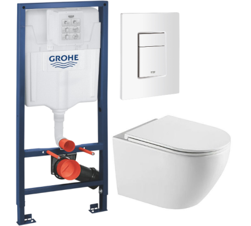 Комплект: инсталляция Grohe Rapid SL 38772SH0 с белой кнопкой и подвесным унитазом Amore di Mare Lenza Tornado P252-T