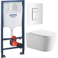 Комплект: инсталляция Grohe Rapid SL 38772SH0 с белой кнопкой и подвесным унитазом Amore di Mare Temo Tornado P322-T