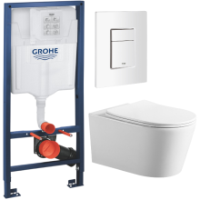 Комплект: инсталляция Grohe Rapid SL 38772SH0 с белой кнопкой и подвесным унитазом Amore di Mare Temo Tornado P322-T