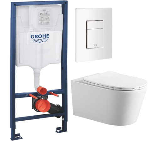 Комплект: инсталляция Grohe Rapid SL 38772SH0 с белой кнопкой и подвесным унитазом Amore di Mare Temo Tornado P322-T