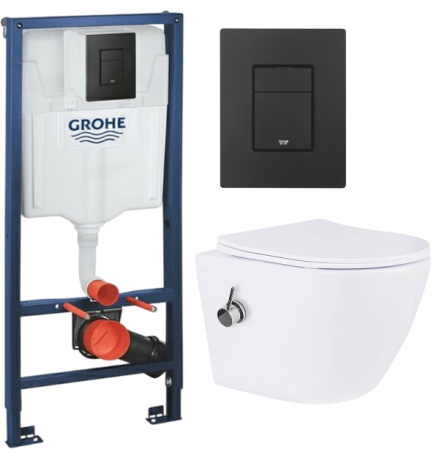 Комплект: инсталляция Grohe Solido 38811KF0 с черной кнопкой и подвесным унитазом Amore di Mare Delio Tornado Bidet P203-XT