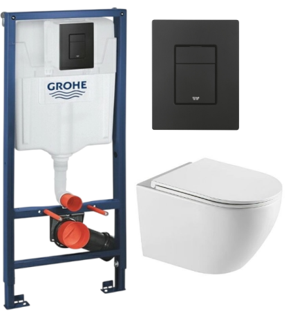 Комплект: инсталляция Grohe Solido 38811KF0 с черной кнопкой и подвесным унитазом Amore di Mare Lenza Tornado P252-T