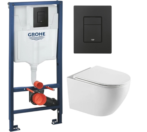 Комплект: инсталляция Grohe Solido 38811KF0 с черной кнопкой и подвесным унитазом Amore di Mare Lenza Tornado P252-T