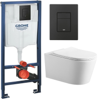 Комплект: инсталляция Grohe Solido 38811KF0 с черной кнопкой и подвесным унитазом Amore di Mare Temo Tornado P322-T