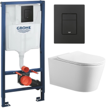 Комплект: инсталляция Grohe Solido 38811KF0 с черной кнопкой и подвесным унитазом Amore di Mare Temo Tornado P322-T