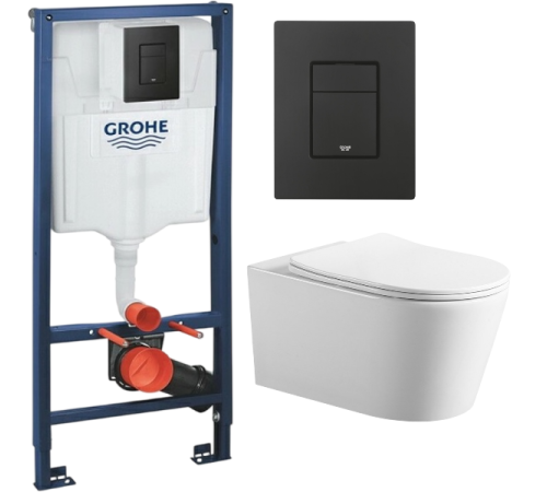 Комплект: инсталляция Grohe Solido 38811KF0 с черной кнопкой и подвесным унитазом Amore di Mare Temo Tornado P322-T