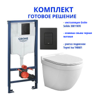 Комплект: инсталляция Grohe Solido 38811KF0 с черной кнопкой и подвесным унитазом Teymi Iva T40601