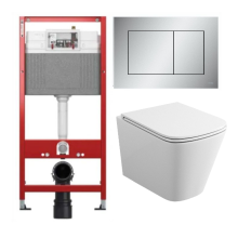 Комплект: инсталляция для унитаза TECEbase kit 9400402 с кнопкой и подвесным безободковым унитазом Teymi Helmi S T40302