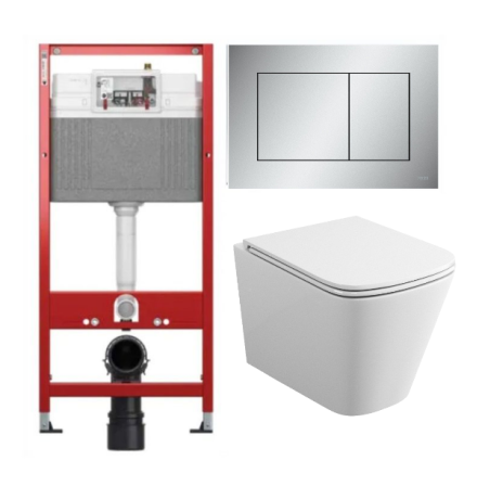 Комплект: инсталляция для унитаза TECEbase kit 9400402 с кнопкой и подвесным безободковым унитазом Teymi Helmi S T40302